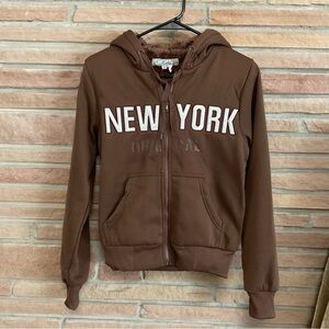 Kaba Women’s Brown Fleece Hooded Jacket New York Logo Small NWT